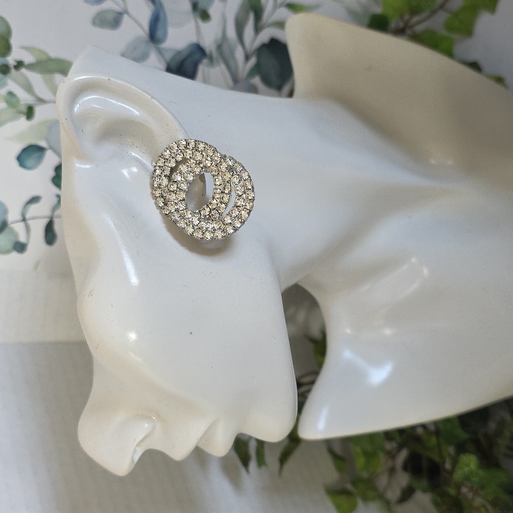 Statement Silver Interlocking Circles With Clear Rhinestones - Picture 8 of 9